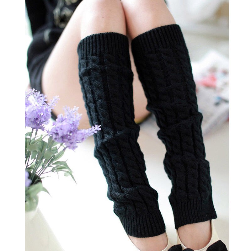 Winter Leg Warmer Knee High Knitted Solid Crochet Boot Cuffs Cotton Socks