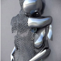 3D Love Heart Grey Art Painting on Canvas With Metal Figure Statue Art Prints