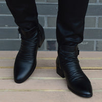 Fashion Ankle Boots Men High Top Leather Zip Suit Black Dress Boots