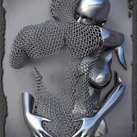 3D Love Heart Grey Art Painting on Canvas With Metal Figure Statue Art Prints