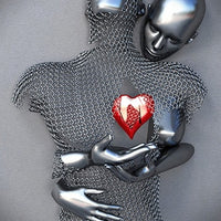 3D Love Heart Grey Art Painting on Canvas With Metal Figure Statue Art Prints