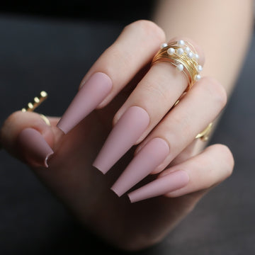 Extra Stunning Nude Long Luxury Coffin Matte False Medium Acrylic Nails