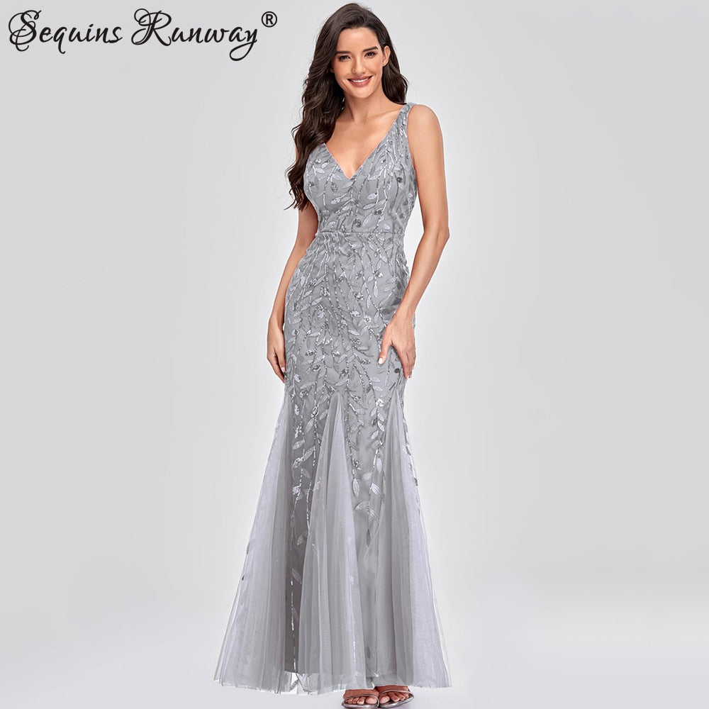 Sexy Vintage Maxi Sequin Cocktail Long Party Dress For Evening Parties