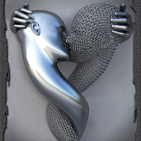 3D Love Heart Grey Art Painting on Canvas With Metal Figure Statue Art Prints