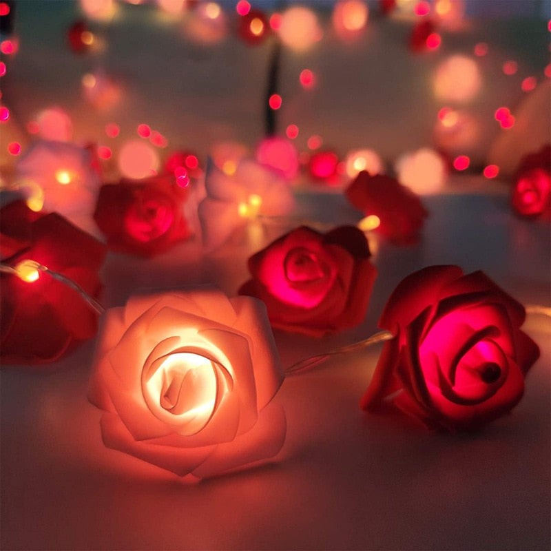 LED Rose String Lights for Valentines Day, Wedding Party, Mothers Day, Birthday, and Room or Garden Night Light Decoration