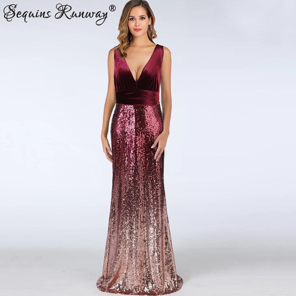 Sexy Vintage Maxi Sequin Cocktail Long Party Dress For Evening Parties