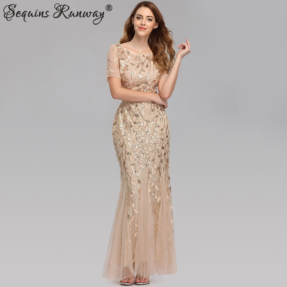 Sexy Vintage Maxi Sequin Cocktail Long Party Dress For Evening Parties