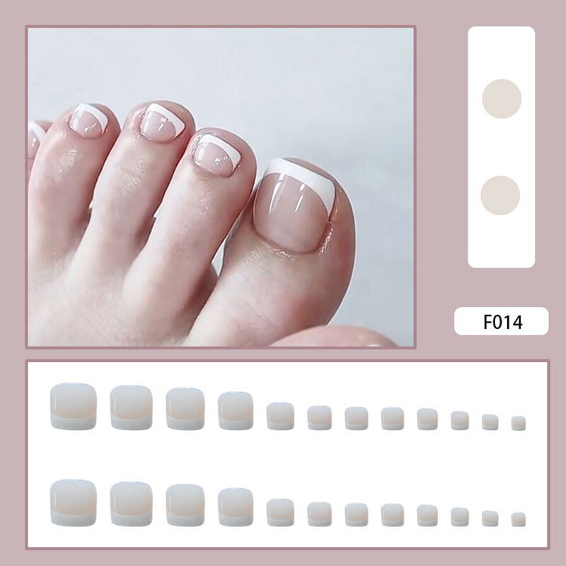 24pcs French Toe Nails With Removable Short Press On Nails