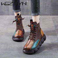 Women's Motorcycle Soft Leather Retro Style Black Botas Wedges Boots