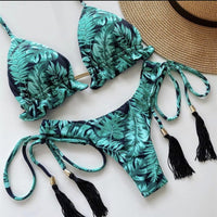 Tropical Print Two-Piece Female Sport Swimwear or Beachwear