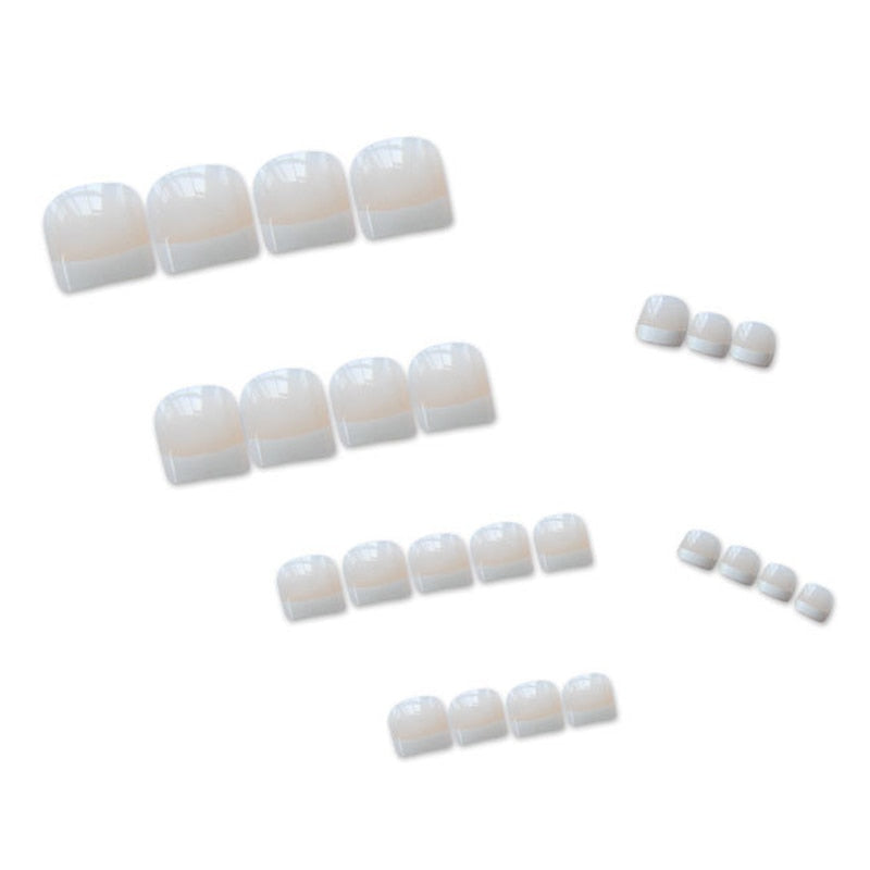 24pcs French Toe Nails With Removable Short Press On Nails