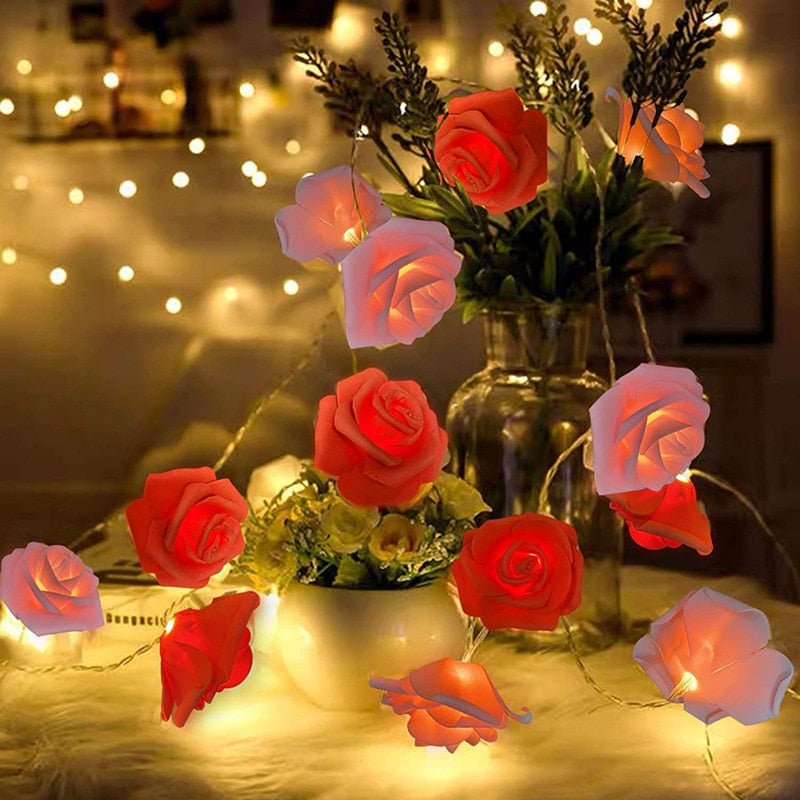 LED Rose String Lights for Valentines Day, Wedding Party, Mothers Day, Birthday, and Room or Garden Night Light Decoration