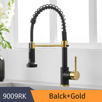 Kitchen Brush Brass Faucets For Kitchen Sink With Single Lever Pull Out Spring Spout