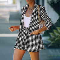 Two Piece Women Office Blazer Suit With Long Sleeve Cardigan And Blazer Shorts Set