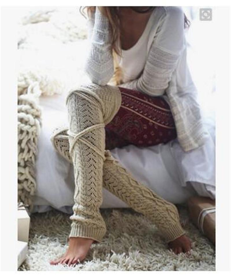 Winter Long Warm Leg Warmers Knitting Knee High Socks Women Boot Topper Sock