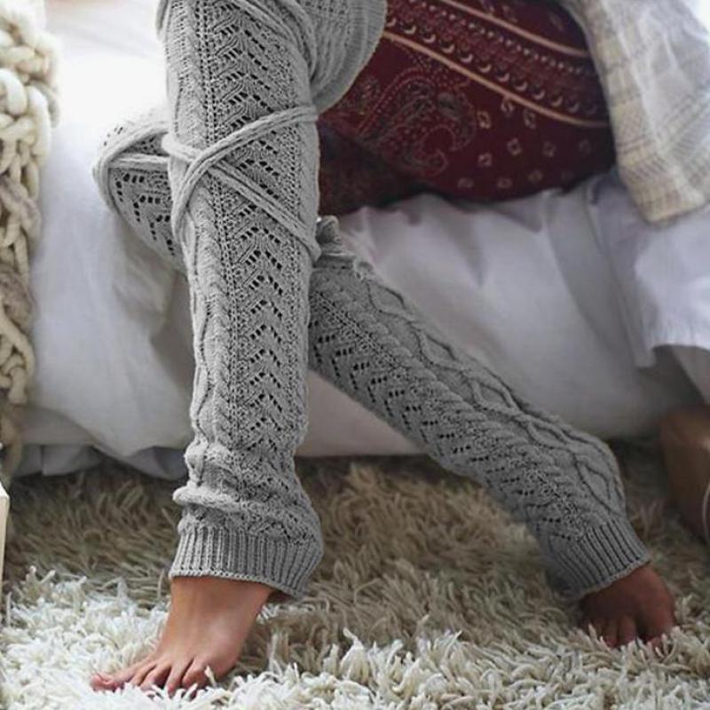 Winter Long Warm Leg Warmers Knitting Knee High Socks Women Boot Topper Sock