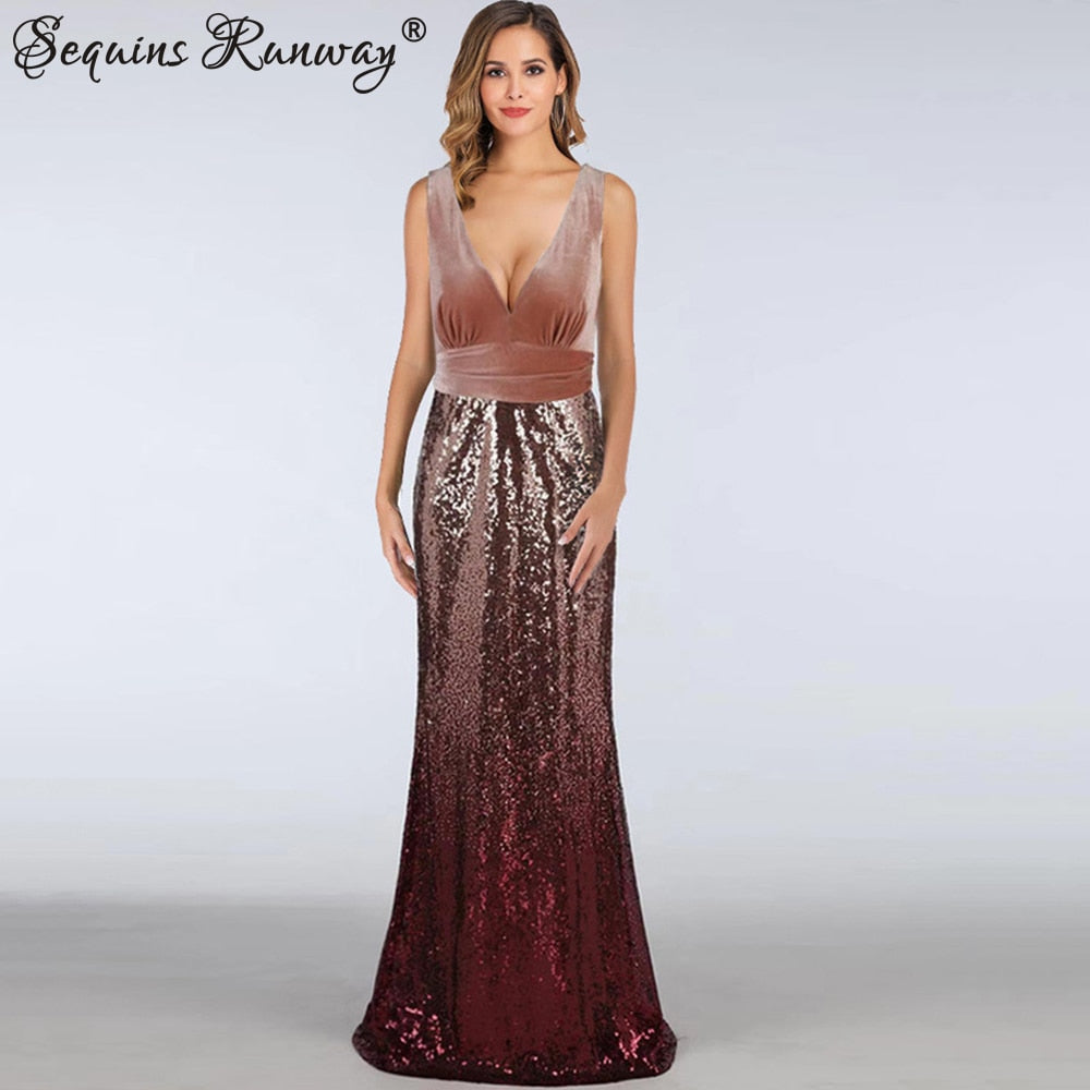 Sexy Vintage Maxi Sequin Cocktail Long Party Dress For Evening Parties