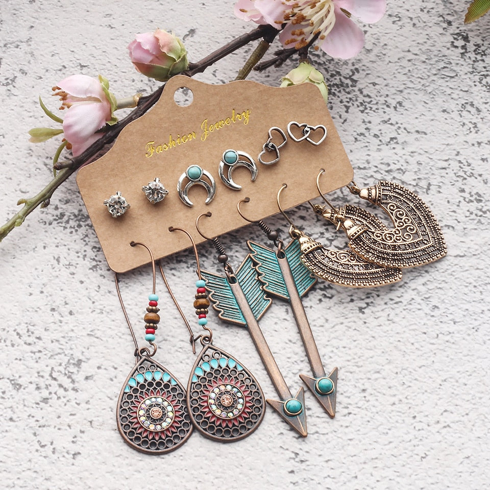 Sundry Bundles of Fashion Women Vintage Boho Earrings Dangler Eardrop Sets Jewelry Accessories