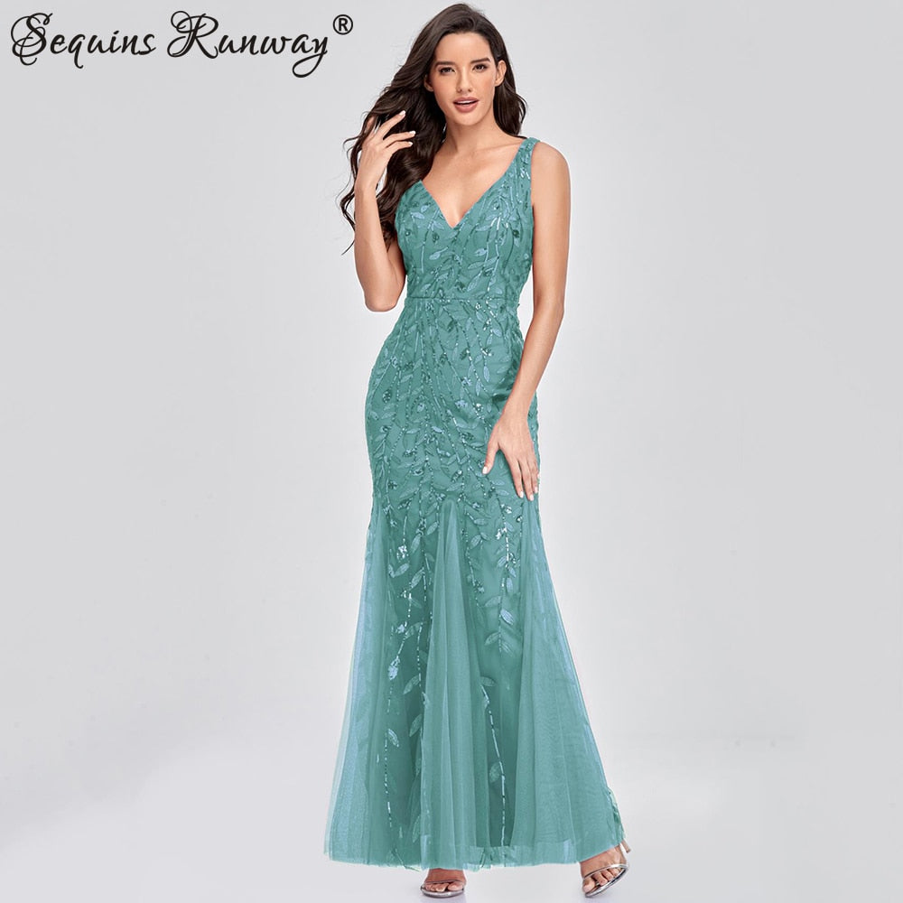 Sexy Vintage Maxi Sequin Cocktail Long Party Dress For Evening Parties