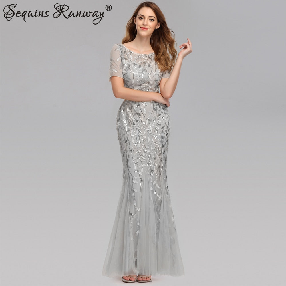 Sexy Vintage Maxi Sequin Cocktail Long Party Dress For Evening Parties