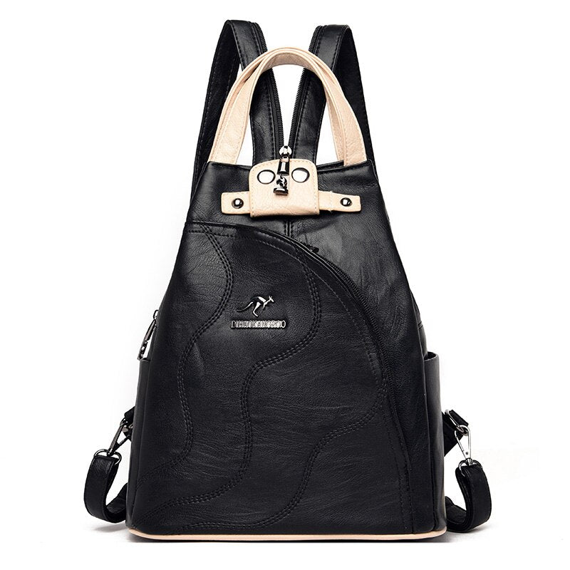 High Quality Leather and Large Capacity Anti-theft Travel Women Backpack