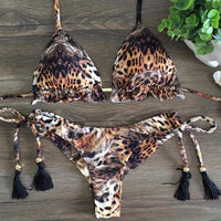 Women Sexy Floral Print Bandage Bikini Set with High Waist and Brazilian Thong Beachwear