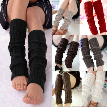 Winter Leg Warmer Knee High Knitted Solid Crochet Boot Cuffs Cotton Socks