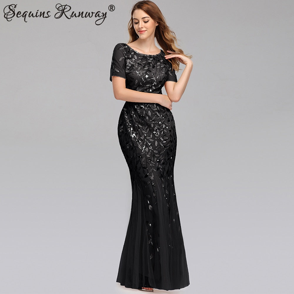 Sexy Vintage Maxi Sequin Cocktail Long Party Dress For Evening Parties