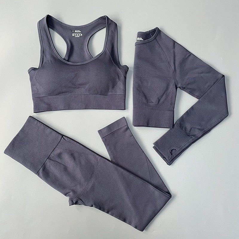2/3/4PCS Seamless Women Yoga Workout Sportswear Gym Clothes Fitness Set With Long Sleeve Crop Top And High Waist Leggings As Sports Suit