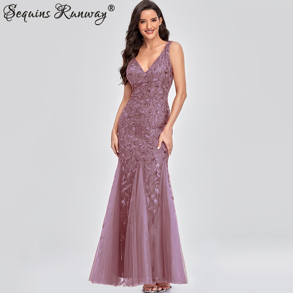 Sexy Vintage Maxi Sequin Cocktail Long Party Dress For Evening Parties