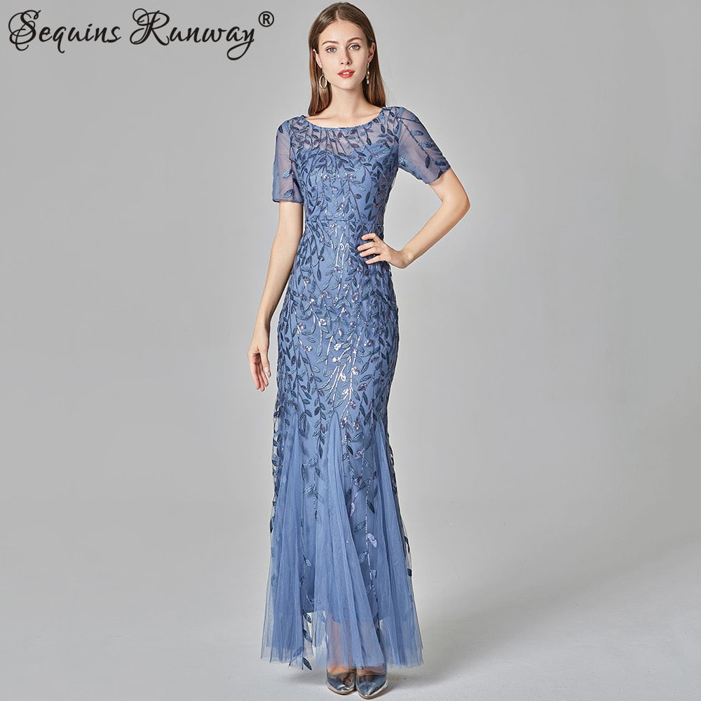 Sexy Vintage Maxi Sequin Cocktail Long Party Dress For Evening Parties