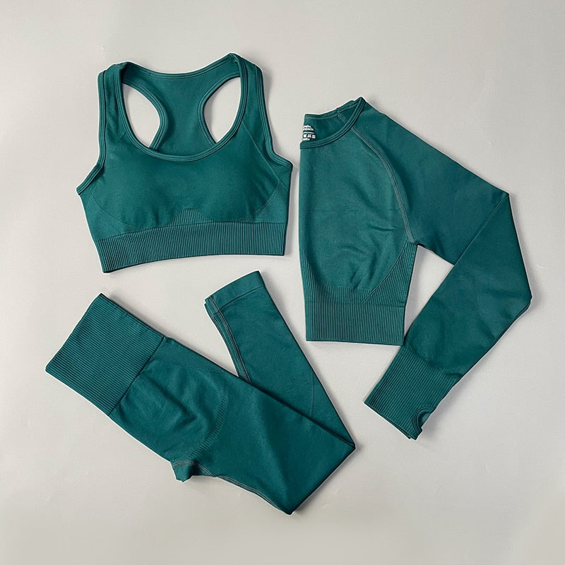 2/3/4PCS Seamless Women Yoga Workout Sportswear Gym Clothes Fitness Set With Long Sleeve Crop Top And High Waist Leggings As Sports Suit