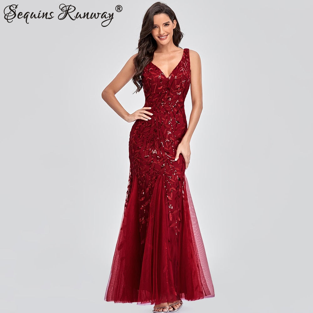 Sexy Vintage Maxi Sequin Cocktail Long Party Dress For Evening Parties