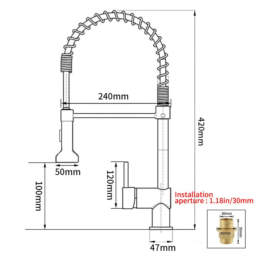 Kitchen Brush Brass Faucets For Kitchen Sink With Single Lever Pull Out Spring Spout