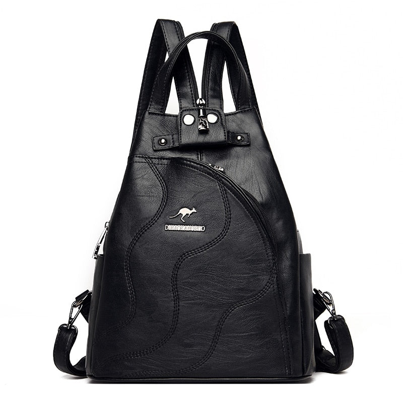 High Quality Leather and Large Capacity Anti-theft Travel Women Backpack