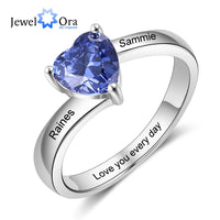 JewelOra Personalized Name Engraved Silver Color Copper Ring Customized Heart Birthstone Rings