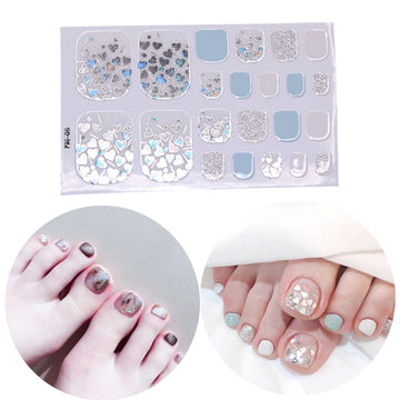 Adhesive Toe Nail Art Polish Tips With French Glitter Sequins Wraps