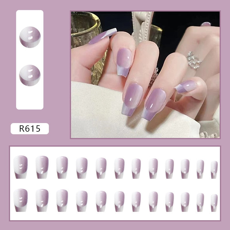 24pcs French Press On Nails Short Art Nail Tips  Full Cover Artificial Pink Wearable Clear Tips