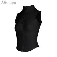 Athletic Zip Up Sweat Sleeveless Running Yoga Vest With High Neck Top As Sport Fitness Women Outfit