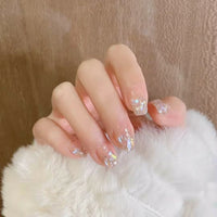 24pcs Reusable French Long Tips Kawaii Press On Rhinestone Acrylic Artificial Set Nails