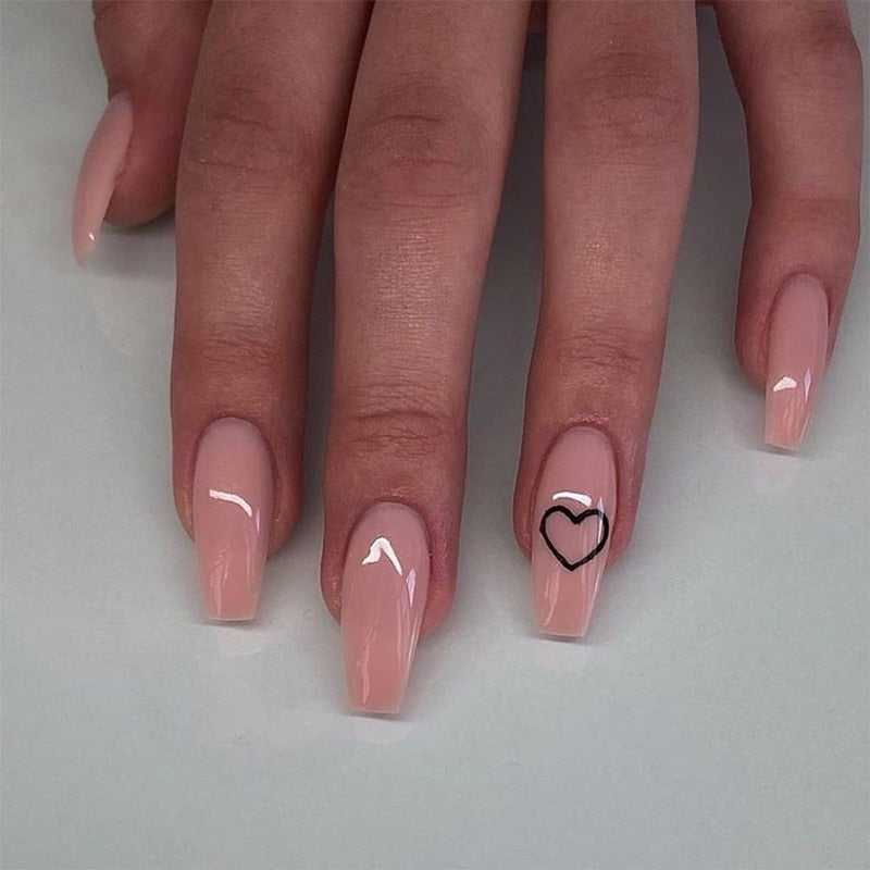 Ballerina Pink Color Press On Nails Design With Heart Pattern