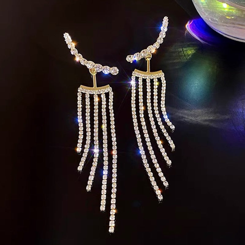 Exquisite Temperament Tassel Long Trendy Rhinestone Earrings