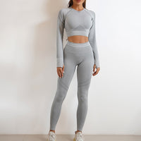 Seamless Yoga Sports Fitness Set With High Waist Pants And Long-Sleeve Backless Suits For Gym Workout Clothes