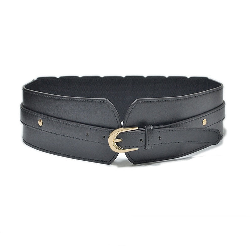 Luxury ladies wide belt elastic vintage buckle leather wide fashion wild pin buckle women's belt