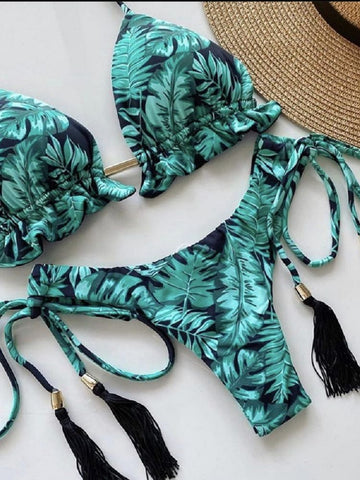 Tropical Print Two-Piece Female Sport Swimwear or Beachwear