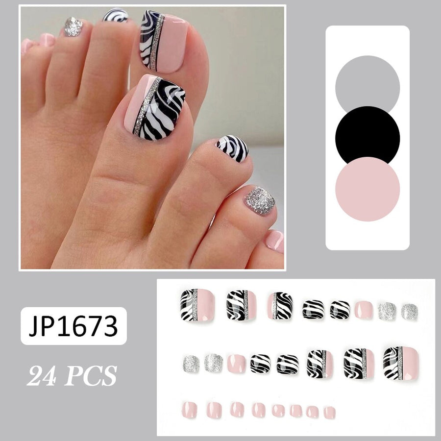 24pcs French Toe Nails With Removable Short Press On Nails