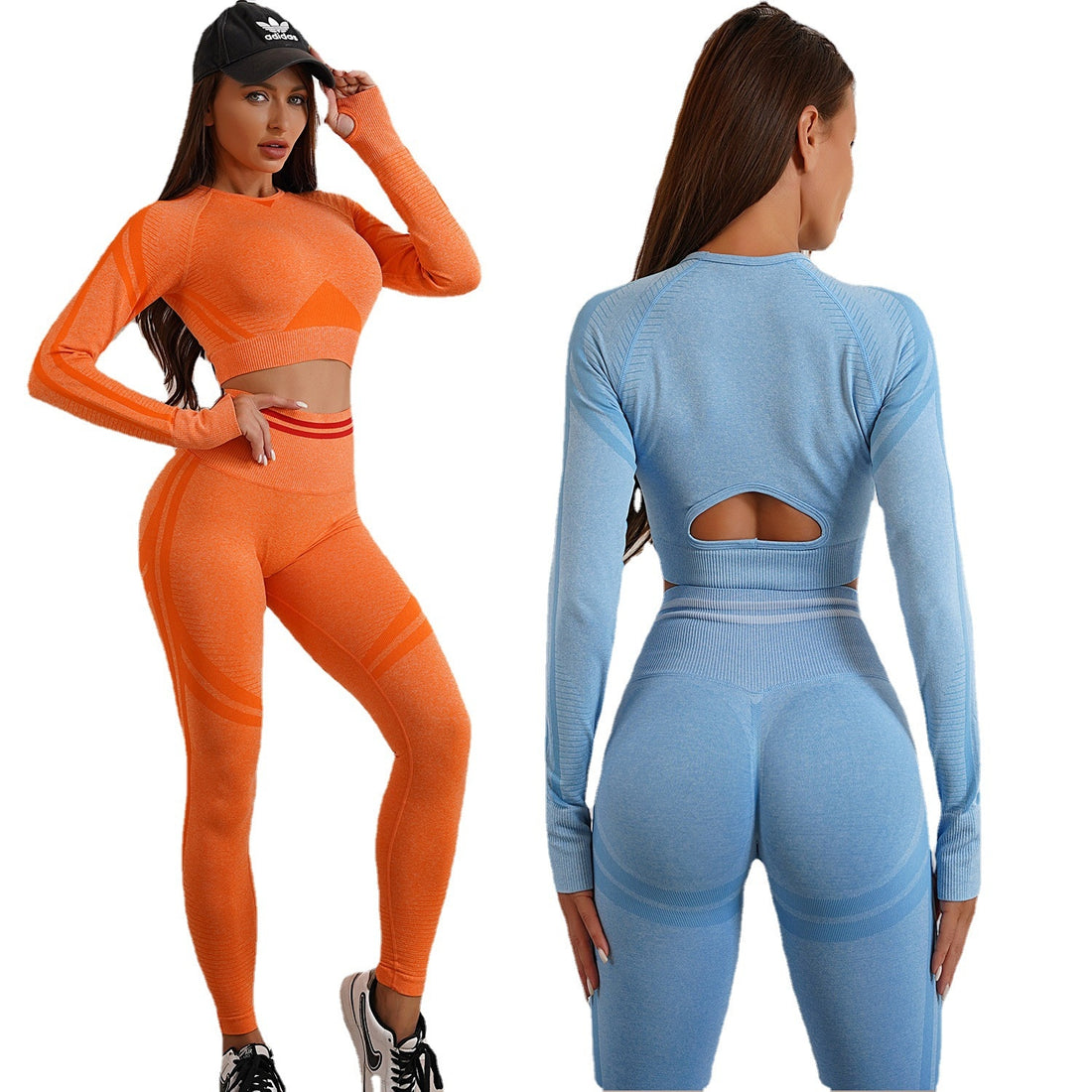 Seamless Yoga Sports Fitness Set With High Waist Pants And Long-Sleeve Backless Suits For Gym Workout Clothes