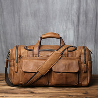 Men's Large Retro Cowhide Leather Duffle Luggage Bag