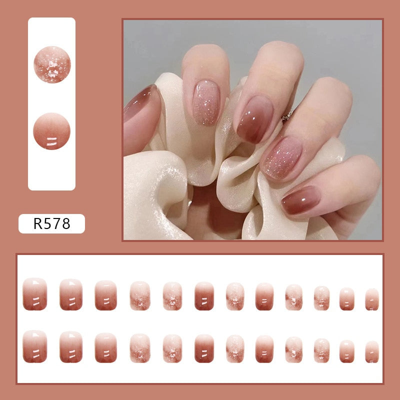 24pcs French Press On Nails Short Art Nail Tips  Full Cover Artificial Pink Wearable Clear Tips