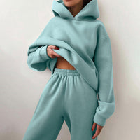 Women's Autumn Warm Hoodie Sweatshirts  Or Tracksuit Suit With Two Oversized Pieces Of Solid Casual Hoody Pullovers And Long Pants